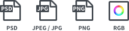 JPEG / JPG, PNG, RGB