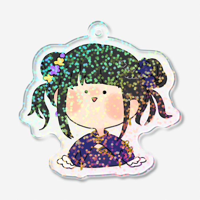 チャイナ衣装ホログラムアクリルキーホルダー - 50 × 50mm