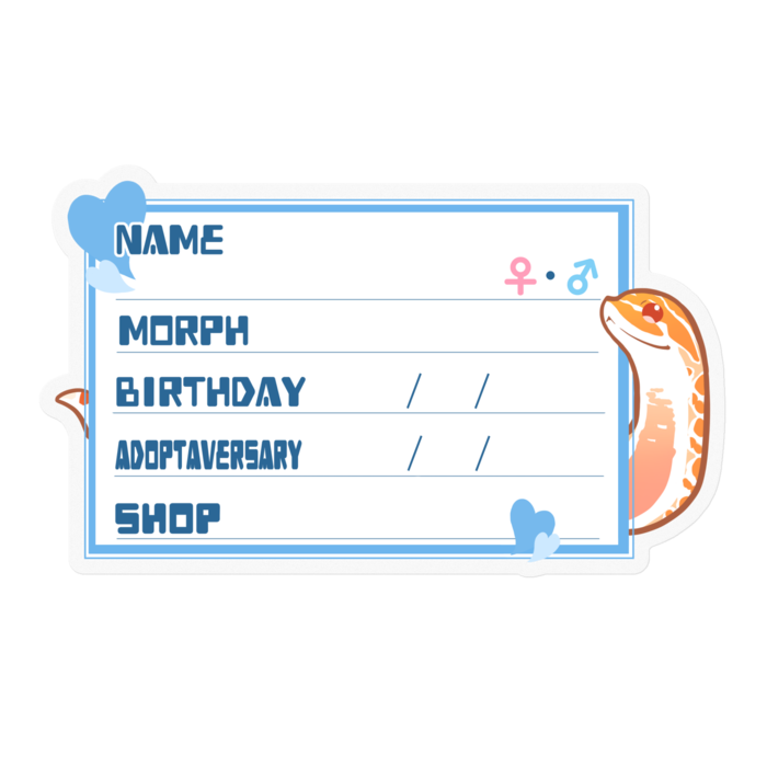 【🐍お名前ステッカー】シシバナ(アルビノ) ‐ハート／ブルー(英語)