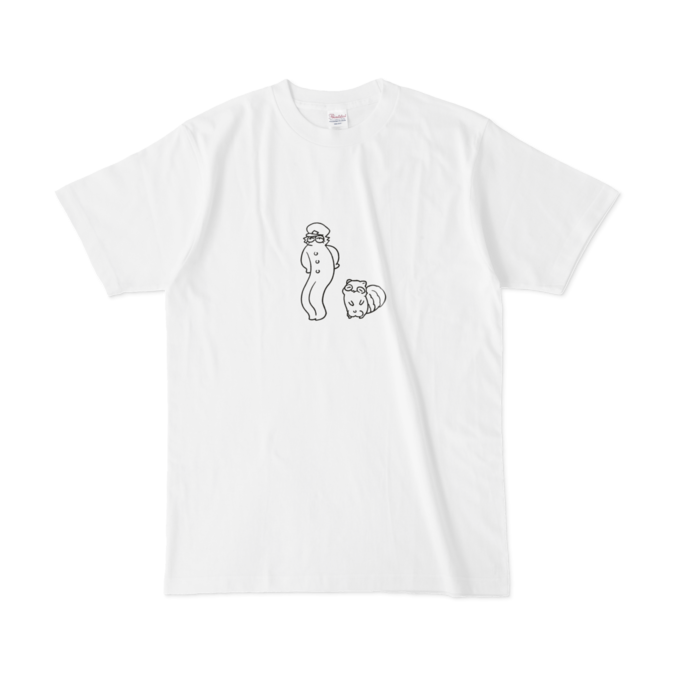 Tシャツ - L - 白(鶴多とタヌキ小)