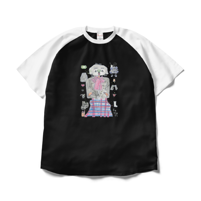 ラグランTシャツ - XL - ブラック×ホワイト