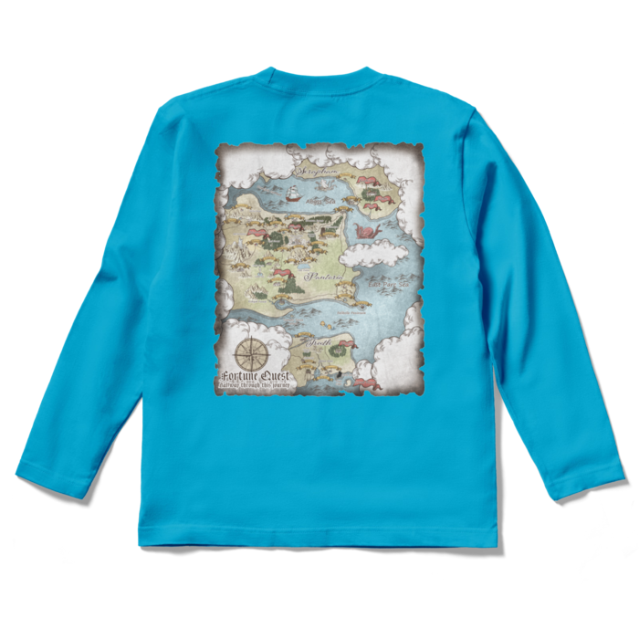 背面マップロングスリーブTシャツ - S - ターコイズ