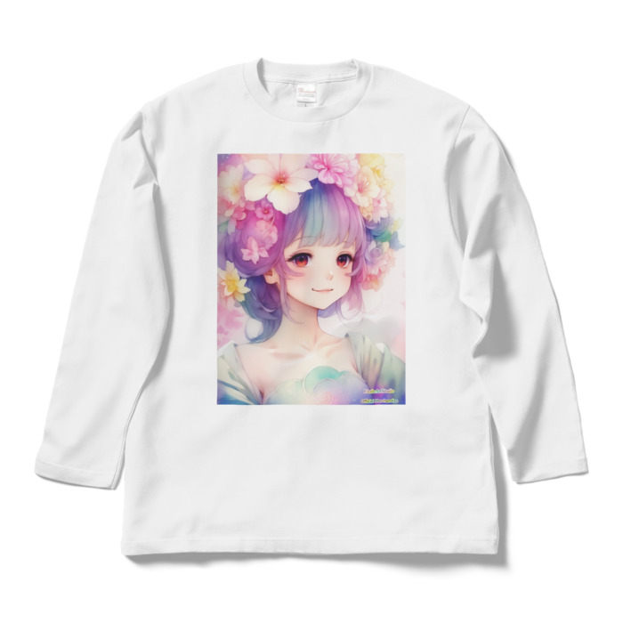 (両面プリント)「夢見る瞳5」長袖カラーTシャツ - L - ホワイト