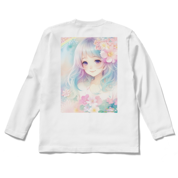 (背面プリント)「夢見る瞳6」長袖カラーTシャツ - S - ホワイト