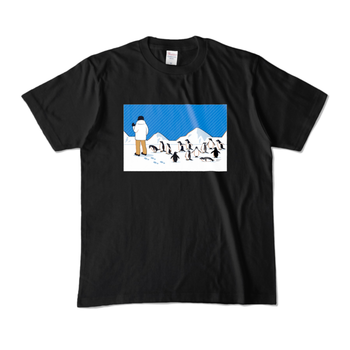 カラーTシャツ　青色×黒色　M