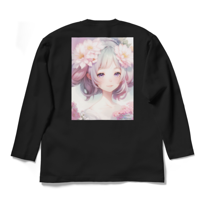 (背面プリント)「夢見る瞳3」長袖カラーTシャツ - L - ブラック