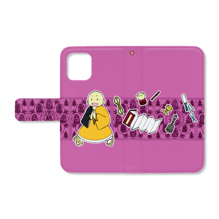 手帳型iPhoneケース - iPhone12 mini - ストラップ穴 あり（ピンク）