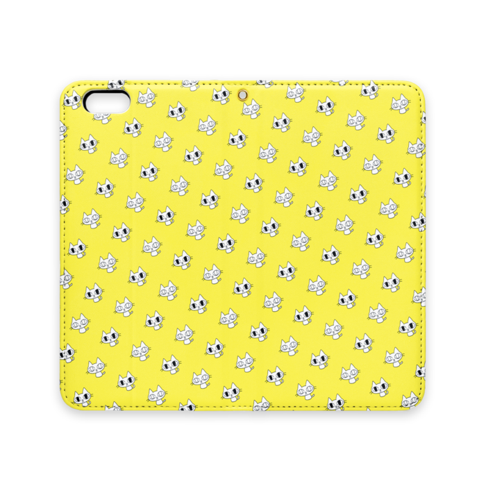 ガン見ねこ手帳型iPhoneケース黄（ベルトなし） - iPhone 6 Plus / 6s Plus - ストラップ穴 あり