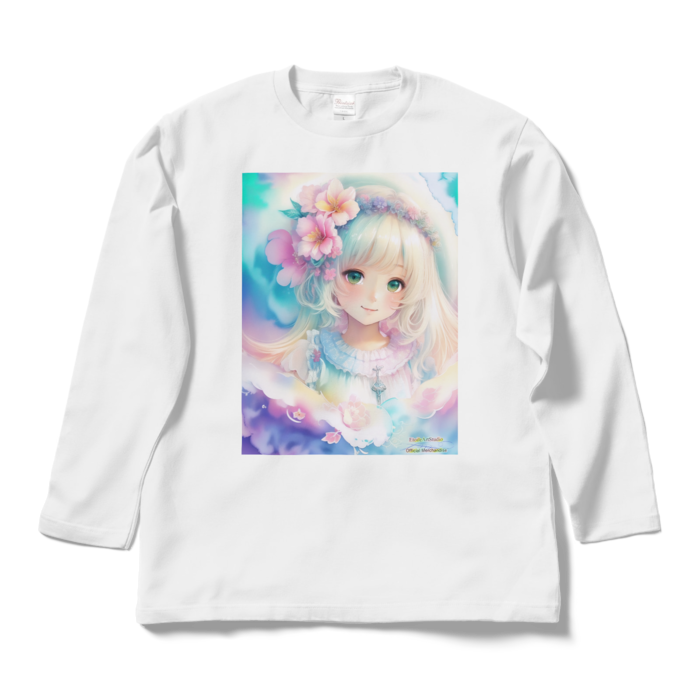 (前面プリント)「夢見る瞳8」長袖カラーTシャツ - L - ホワイト