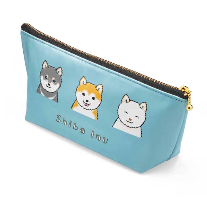 [ブルー] 柴犬ポーチ - 長さ21.5cm / 高さ10cm /[Blue] Shiba Inu Pouch