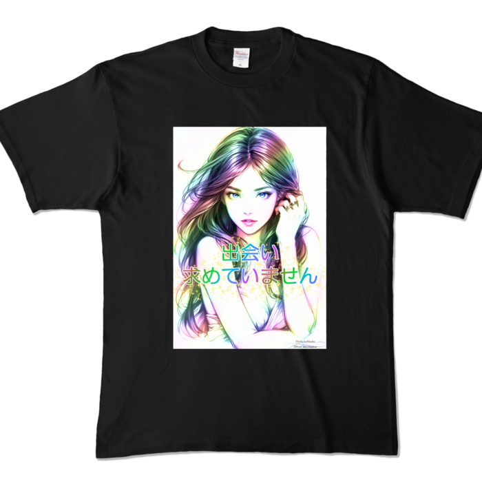 (両面プリント)男よけナンパ除けTシャツ「出会い求めていません」Dream Woman / Elegant Woman - XL - ブラック (濃色)