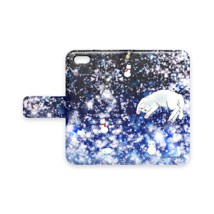 手帳型iPhoneケース-雪結晶とゴロン白猫 - iPhone 5 / 5s / SE - ストラップ穴 あり