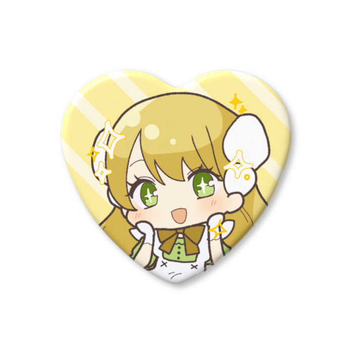 ハート缶バッジ（きらきら・黄） - 52.5 × 57mm