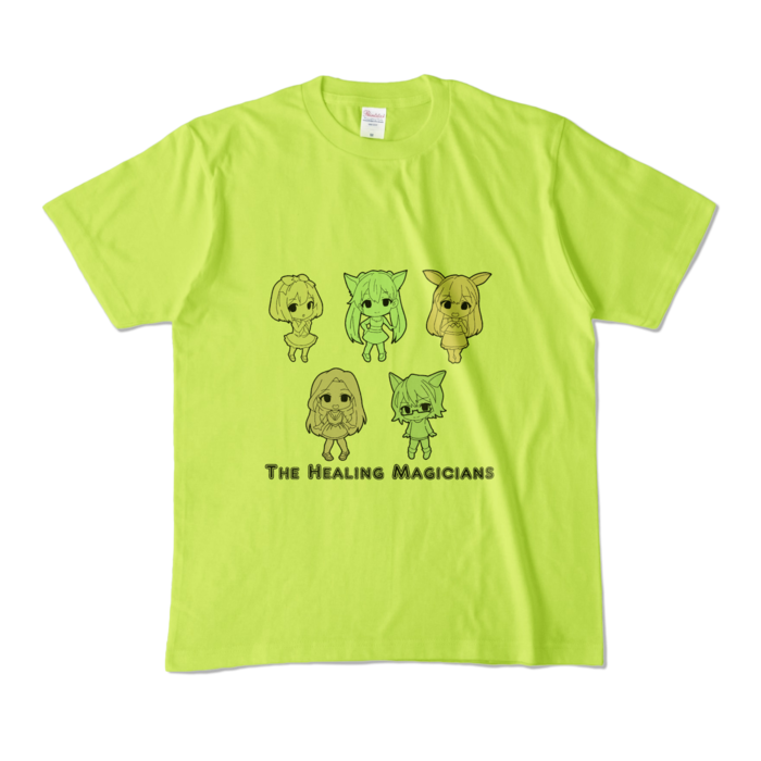 カラーTシャツ - M - ライトグリーン/モノトーン柄