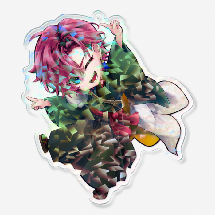 【指差しチビ 100 × 100mm】ホログラムアクリルキーホルダー
