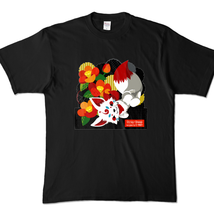 妖狐と椿　カラーTシャツ - XL - ブラック (濃色)