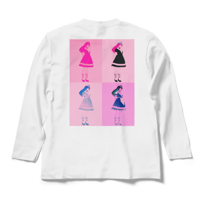 白ロングスリーブTシャツ - M - (ピンク模様)