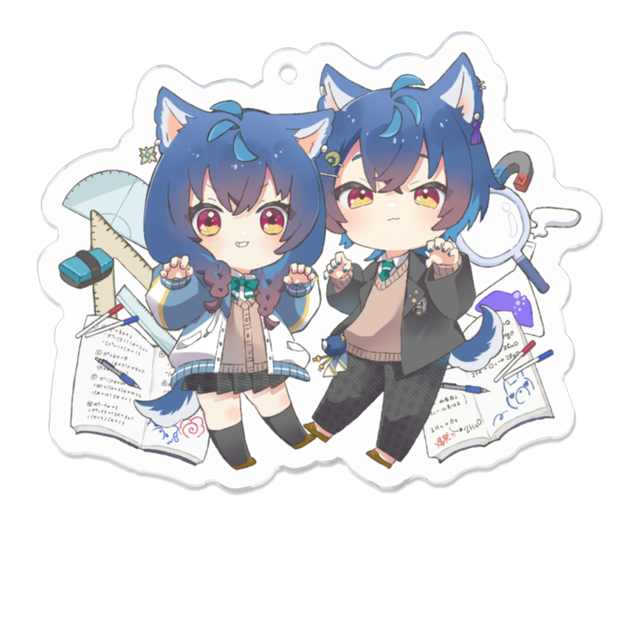 ふたり（犬耳あり） 70×70mm