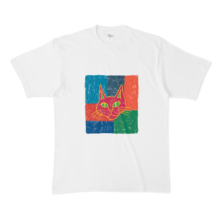 カラフル猫Tシャツ - XL - 白
