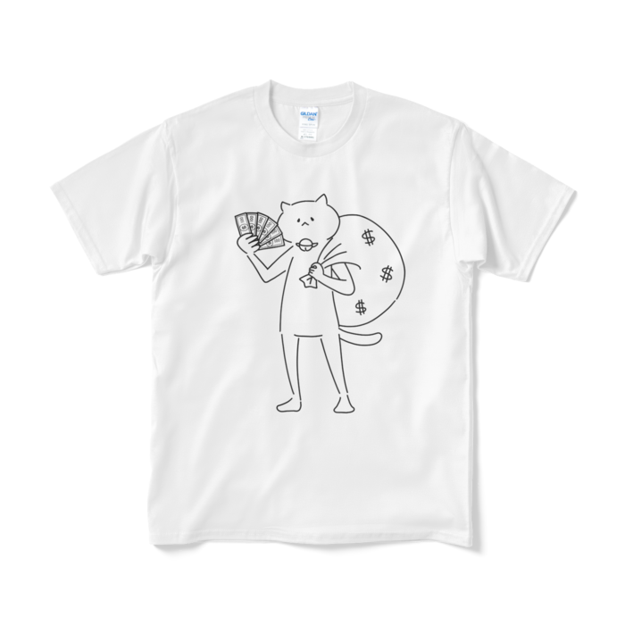 【デカねこ】お金大好きな猫のTシャツ（短納期） - M - ホワイト