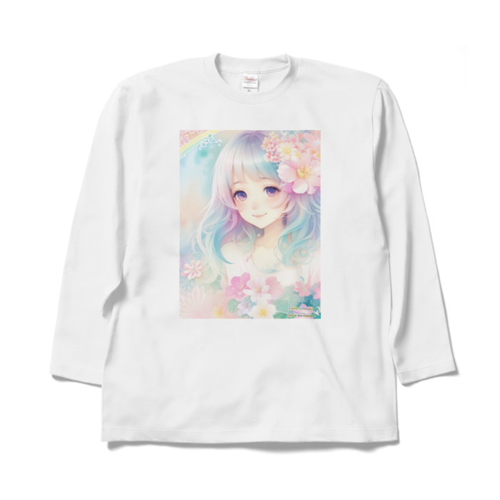 (前面プリント)「夢見る瞳6」長袖カラーTシャツ - XL - ホワイト