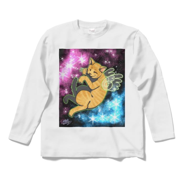 なぜか宇宙ネコ!ロングスリーブTシャツ - S - ホワイト