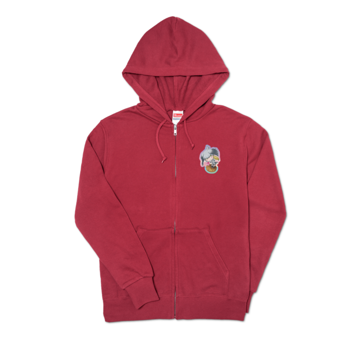 ジップパーカー - S - 左胸 - バーガンディ