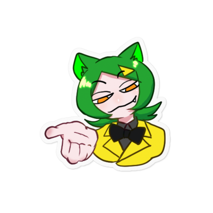 緑猫ステッカー(ホワイト) - 100 x 100 (mm)