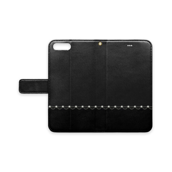 手帳型iPhoneケース iPhone 7Plus / 8Plus ベルトあり+穴あり 白薔薇×黒色