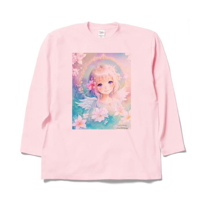 (両面プリント)「夢見る瞳7」長袖カラーTシャツ - XL - ライトピンク