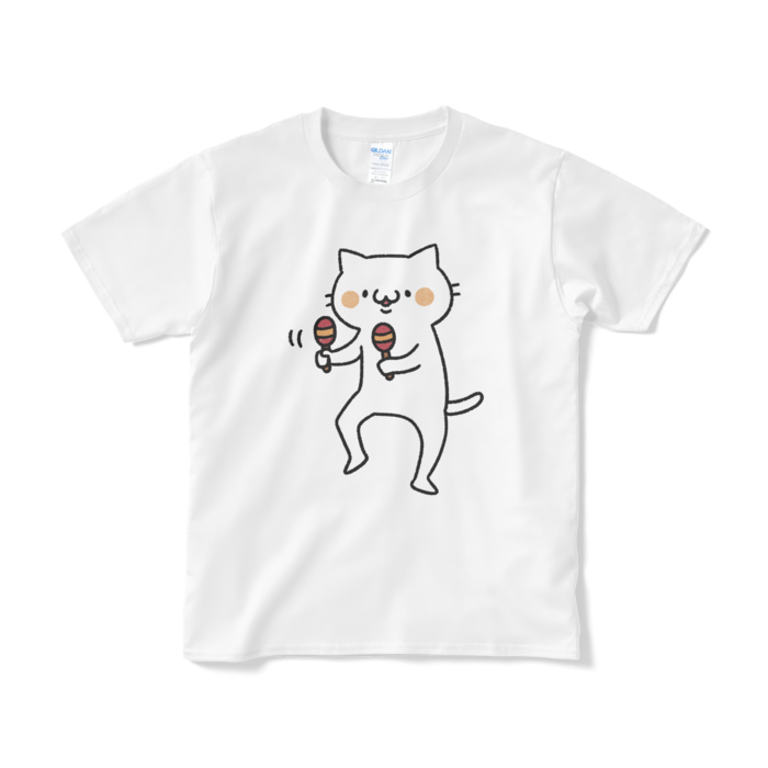 【デカねこ】マラカスねこ（大プリント／カラー）Tシャツ - S - ホワイト