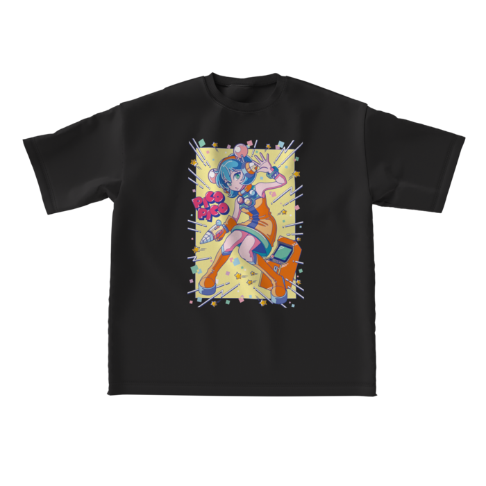 80sレトロポップ「ピコナ」ビッグシルエットTシャツ - L - 正面