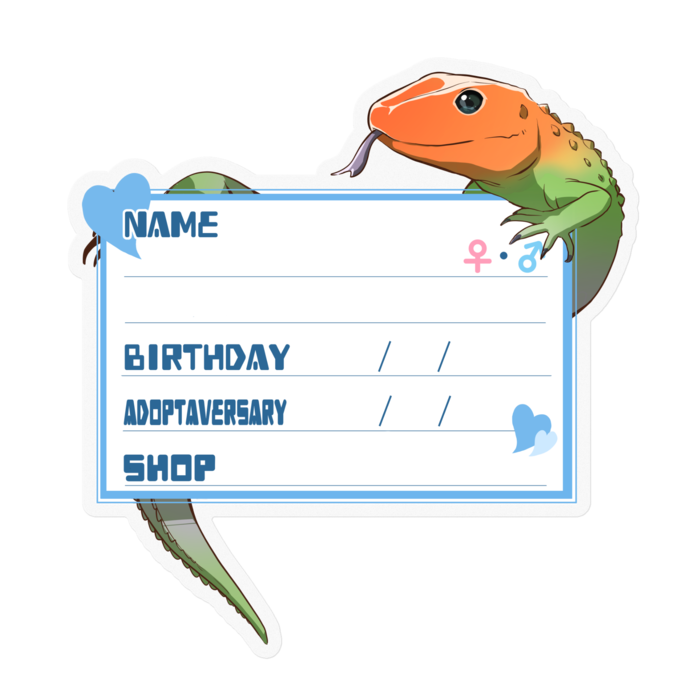 【🦎お名前ステッカー】カイマントカゲ-ハート／ブルー(英語)