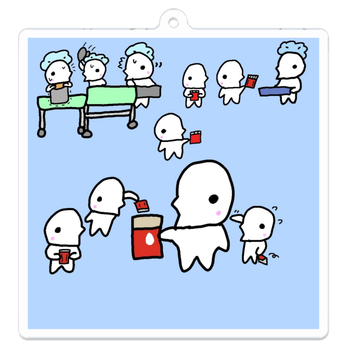 アクリルキーホルダー - 70 x 70 (mm) - 給食の時間の牛乳パックの片付け