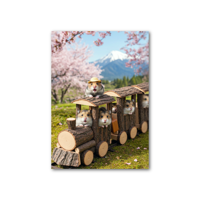 ハムスターたちの桜の列車旅　フォト風カード - 縦 - 片面　