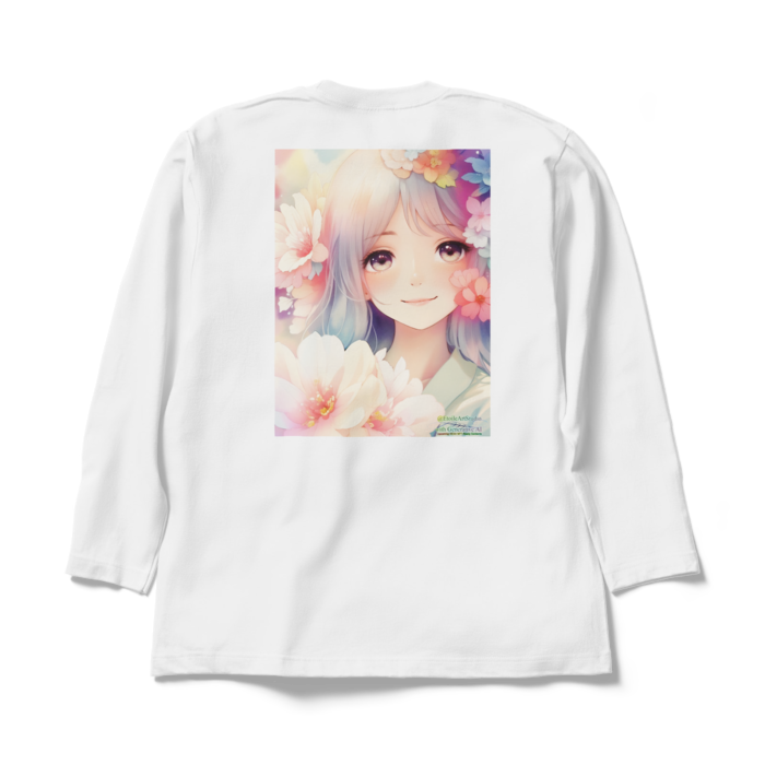 (背面プリント)「夢見る瞳2」長袖カラーTシャツ - XL - ホワイト