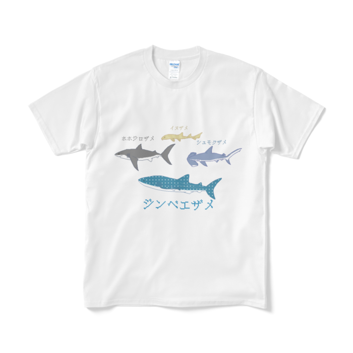 白 ドットサメ紹介Tシャツ(短納期) - M - ホワイト