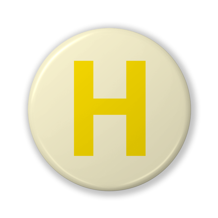 【H(エイチ)】〈イエロー〉缶バッジ- 32mm