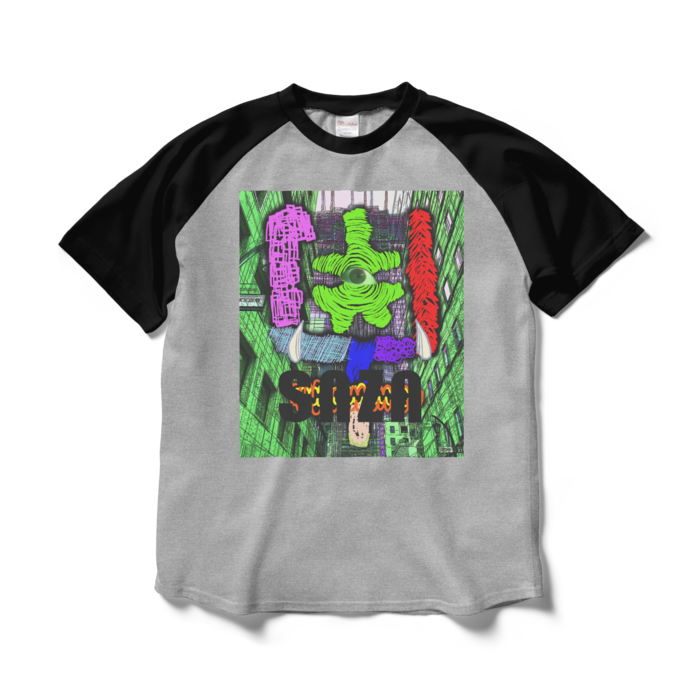 ラグランTシャツ - L - 杢グレー×ブラック