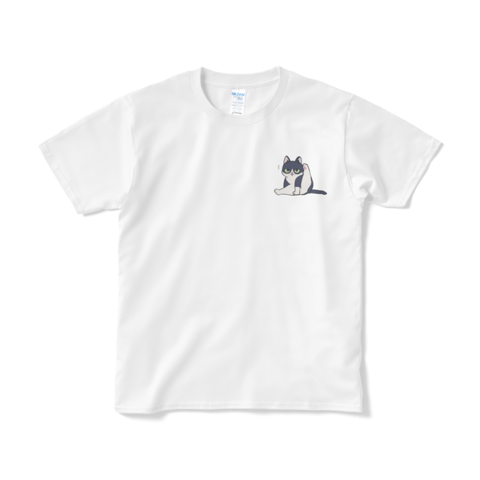 はちわれねこ(毛づくろい)／白Tシャツ（短納期) - S -