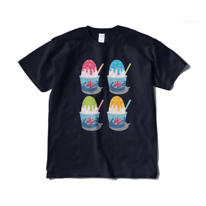 和柄かき氷Tシャツ(短納期) - XL - ネイビー