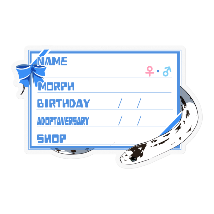 【🐍お名前ステッカー】カリキン(ハイホワイト) ‐リボン／ブルー(英語)