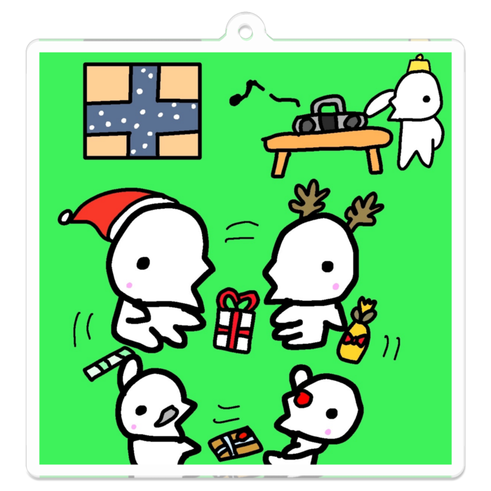 アクリルキーホルダー - 70 x 70 (mm) - クリスマスにみんなでプレゼント交換会