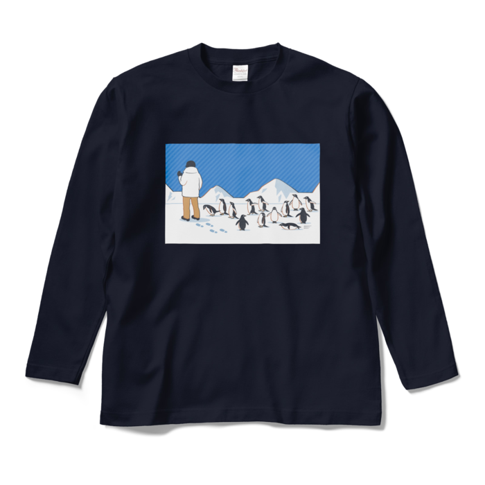 ロングスリーブTシャツ　青色×紺色　M