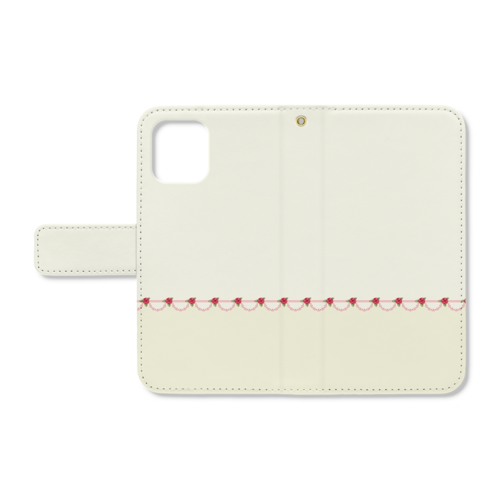 手帳型iPhoneケース　iPhone 12mini　ベルトあり＋穴あり　赤薔薇×ベージュ