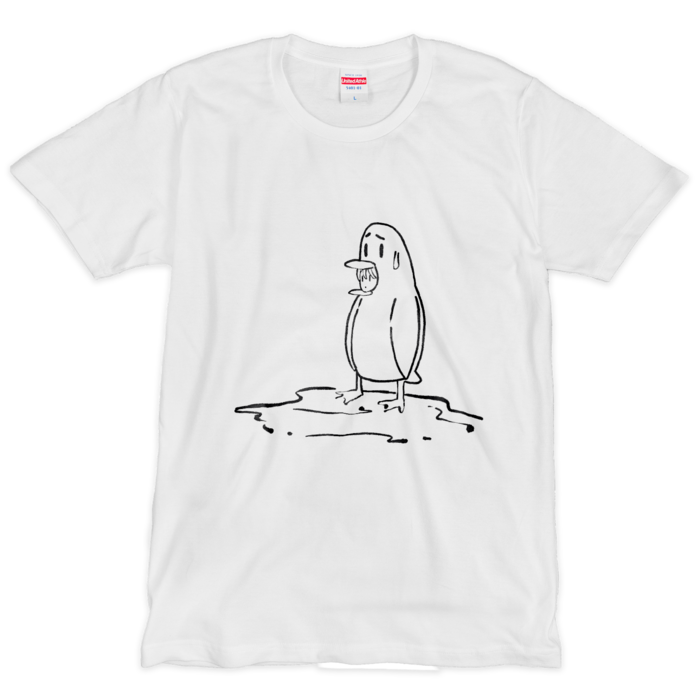 たつぺん線画シルクスクリーンTシャツ - L 黒白
