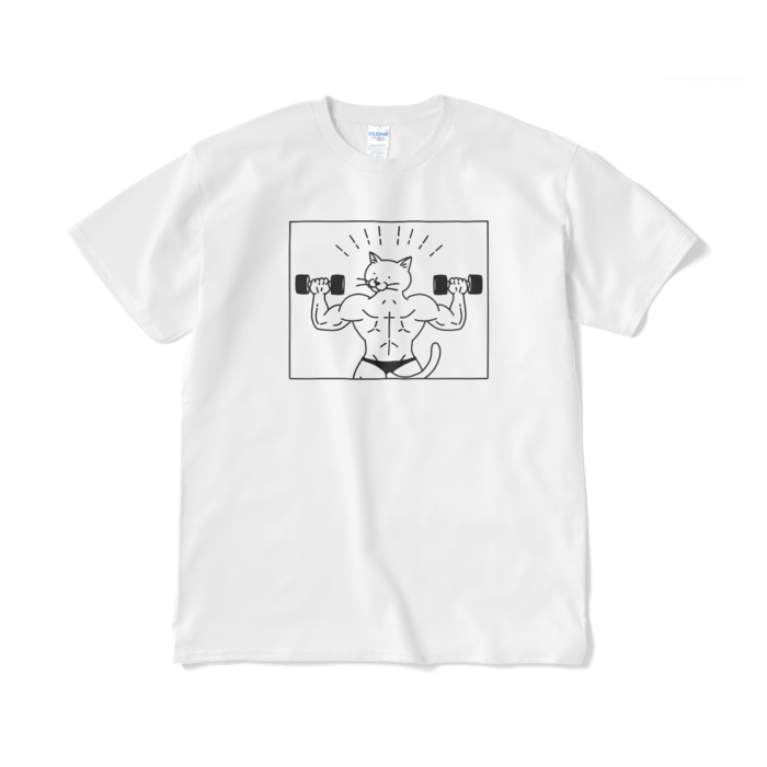 ムキムキねこ振り向きTシャツ(短納期) - XL - ホワイト