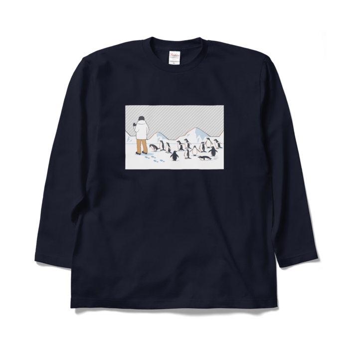 ロングスリーブTシャツ　灰色×紺色　XL
