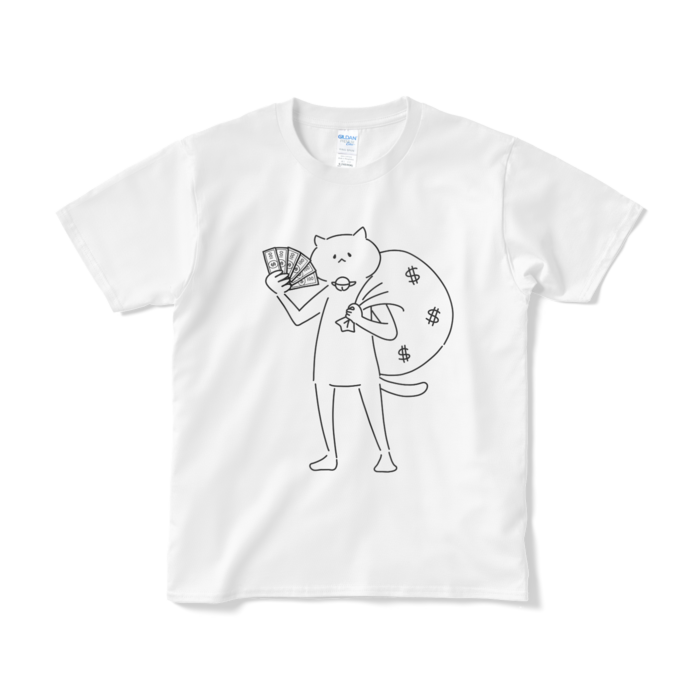 【デカねこ】お金大好きな猫のTシャツ（短納期） - S - ホワイト