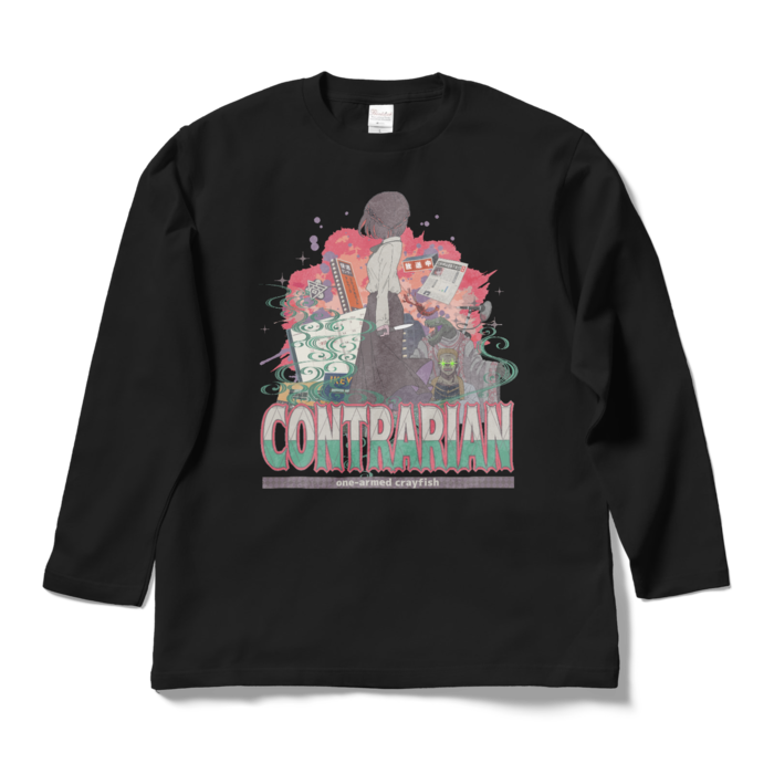 逆張りデザインロングTシャツ - L - ブラック